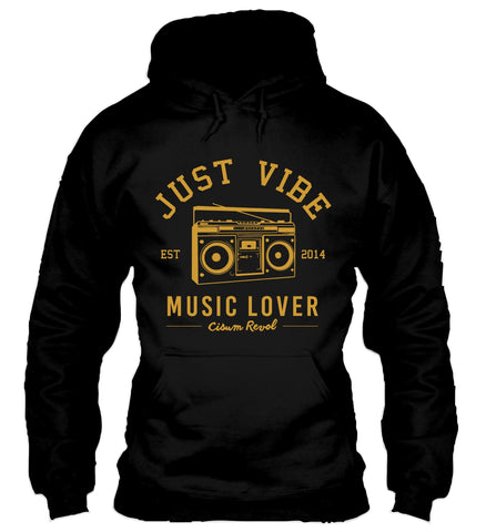 Just Vibe Black Hoodie with Gold Print