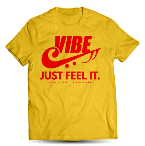 “VIBE” Yellow Tee with Red Print