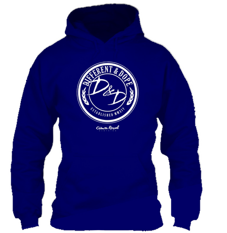 Different & Dope (D&D) Blue Hoodie with White Print