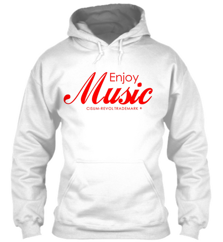Enjoy Music White Hoodie with Red Print
