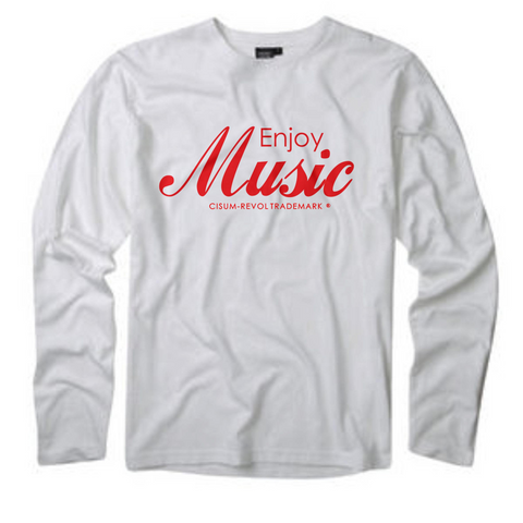 Enjoy Music White Long Sleeve Tee with Red Print
