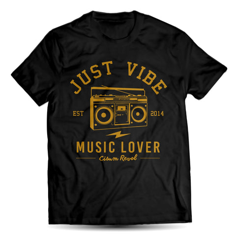 Just Vibe Black Tee With Gold Print