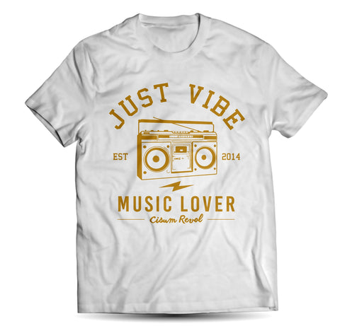 Just Vibe White Tee With Gold Print