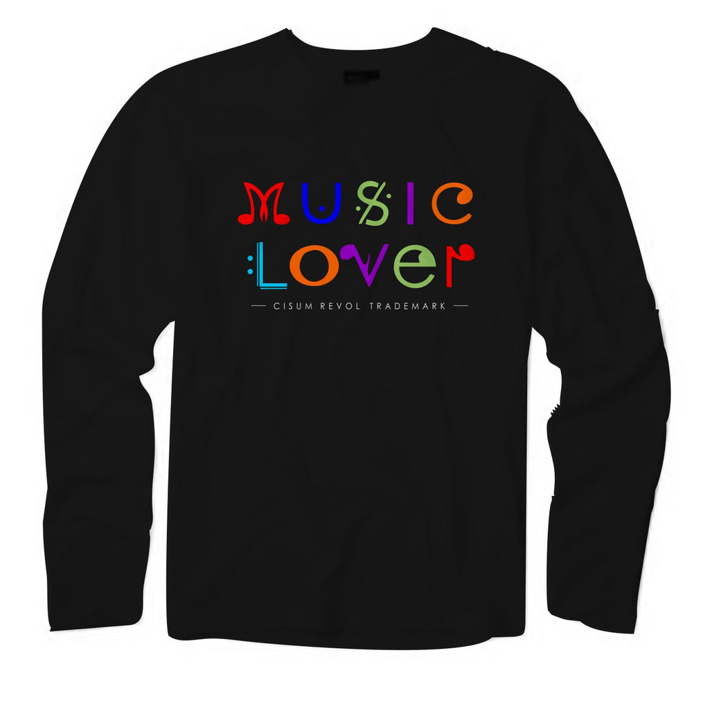 MUSIC LOVER Black Long Sleeve Tee With Multi-Color Print