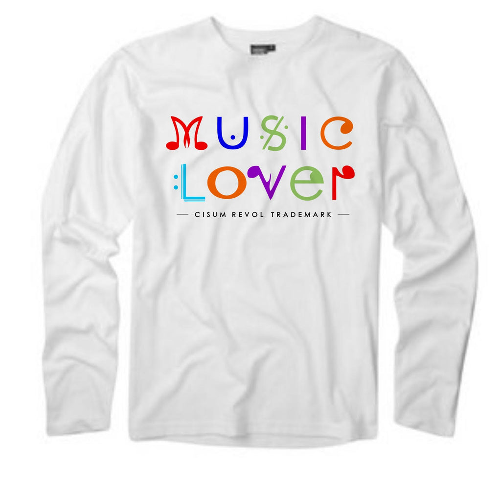 MUSIC LOVER White Long Sleeve Tee With Multi-Color Print