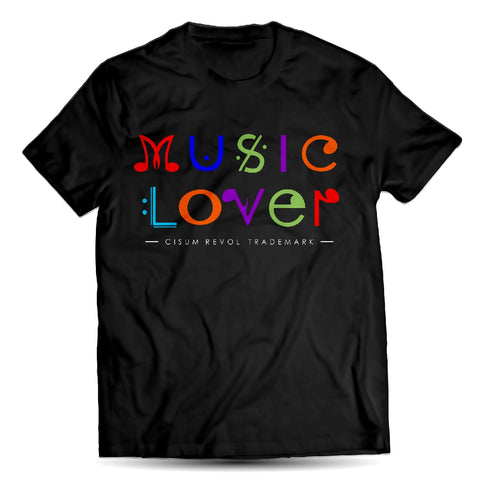 MUSIC LOVER Black Tee With Multi-Color Print