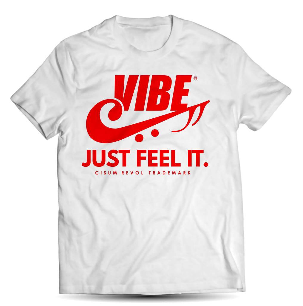 “VIBE” White Tee with Red Print