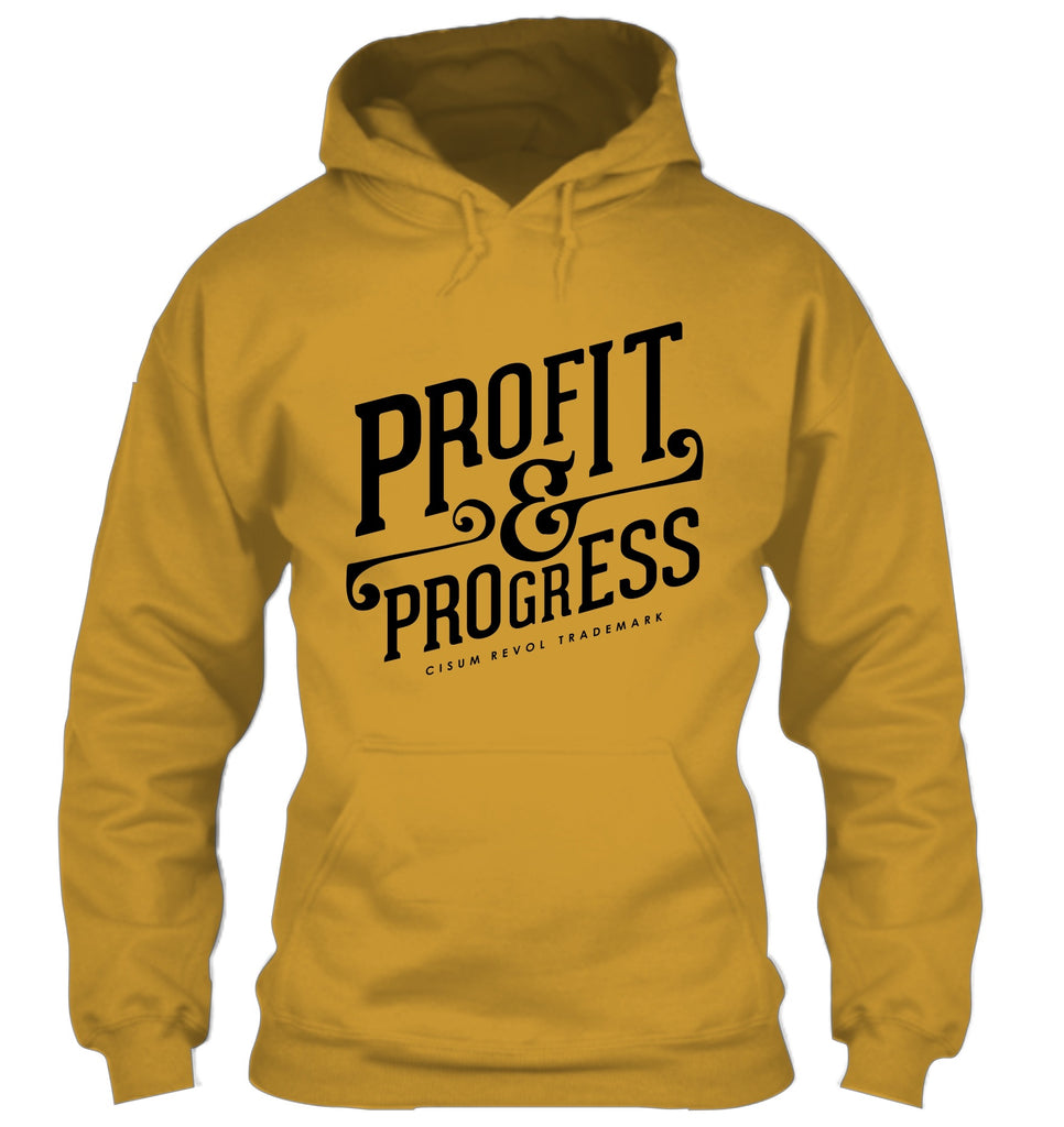 “Profit & Progress” Gold Hoodie with Black Print